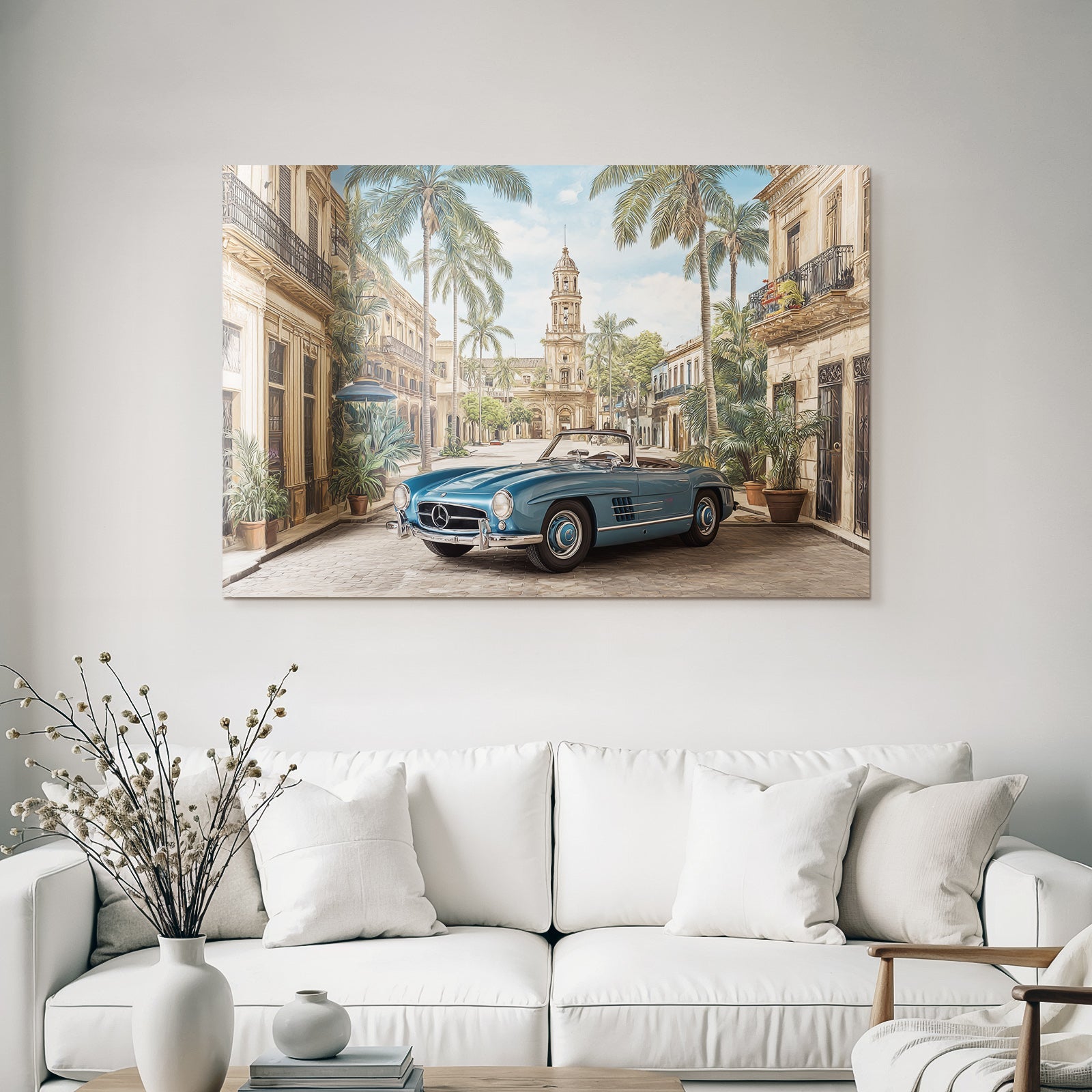 Blaür Konvertible Auto Mit Palmbäumen Und Historischer Architektur