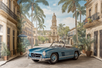 Blaür Konvertible Auto Mit Palmbäumen Und Historischer Architektur | Oldtimer | Mobilitaet und Technik