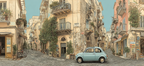 Charmante Strassenszene Mediterranes Flair Mit Blaüm Auto Und Fahrradern | Oldtimer | Mobilitaet und Technik