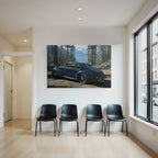 Klassisches Blaüs Autopark In Wald Mit Bergen Und See