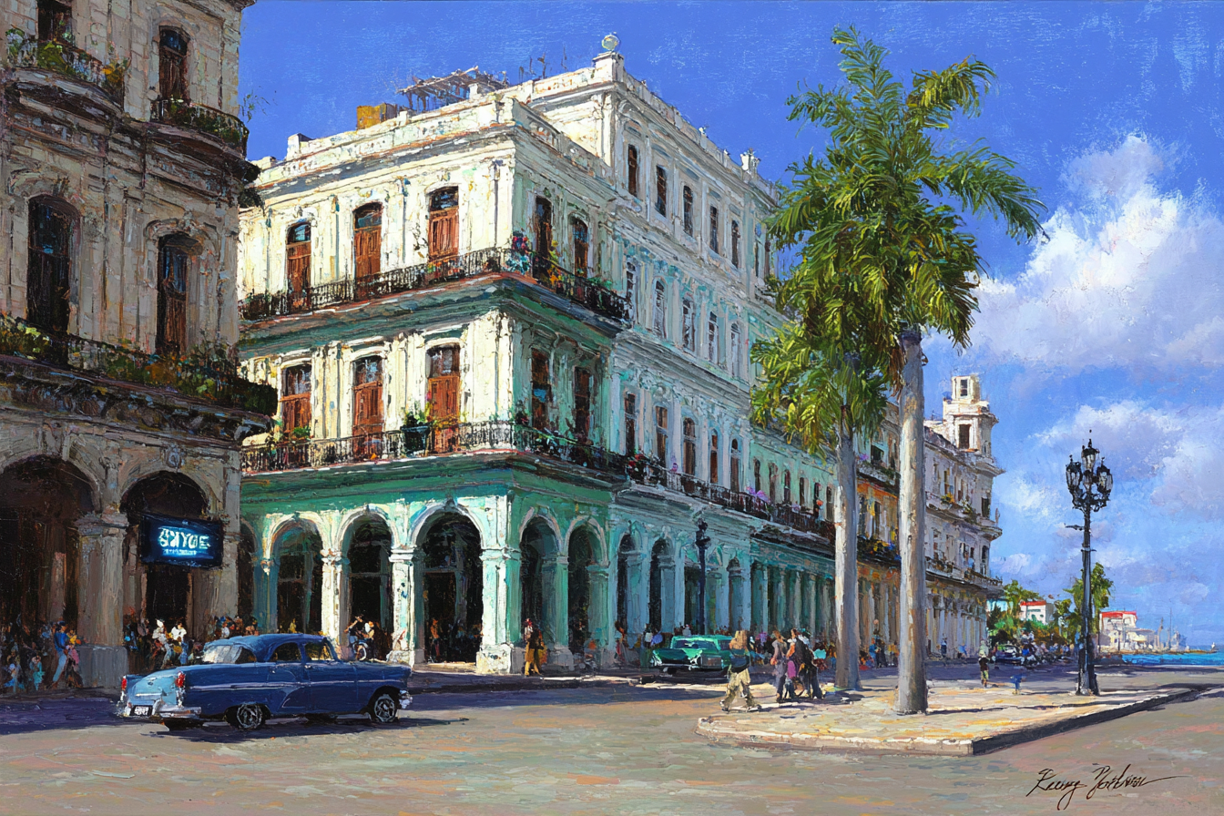 Lebendige Stadtansicht Strassenszene Küstenarchitektur Havanna | Oldtimer | Mobilitaet und Technik