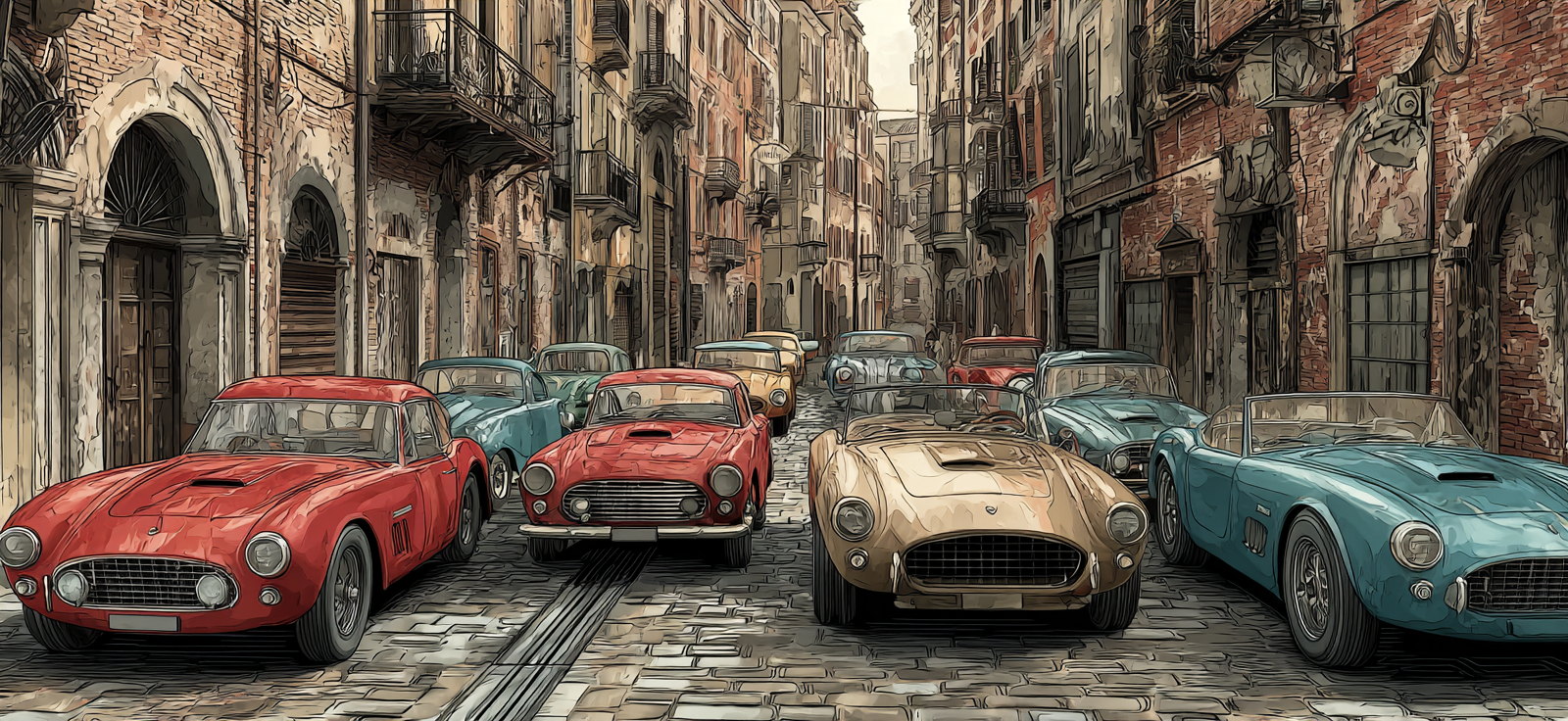 Narrow Street Scene Classic Cars Historic Buildings Vintage Atmosphere | Oldtimer | Mobilitaet und Technik