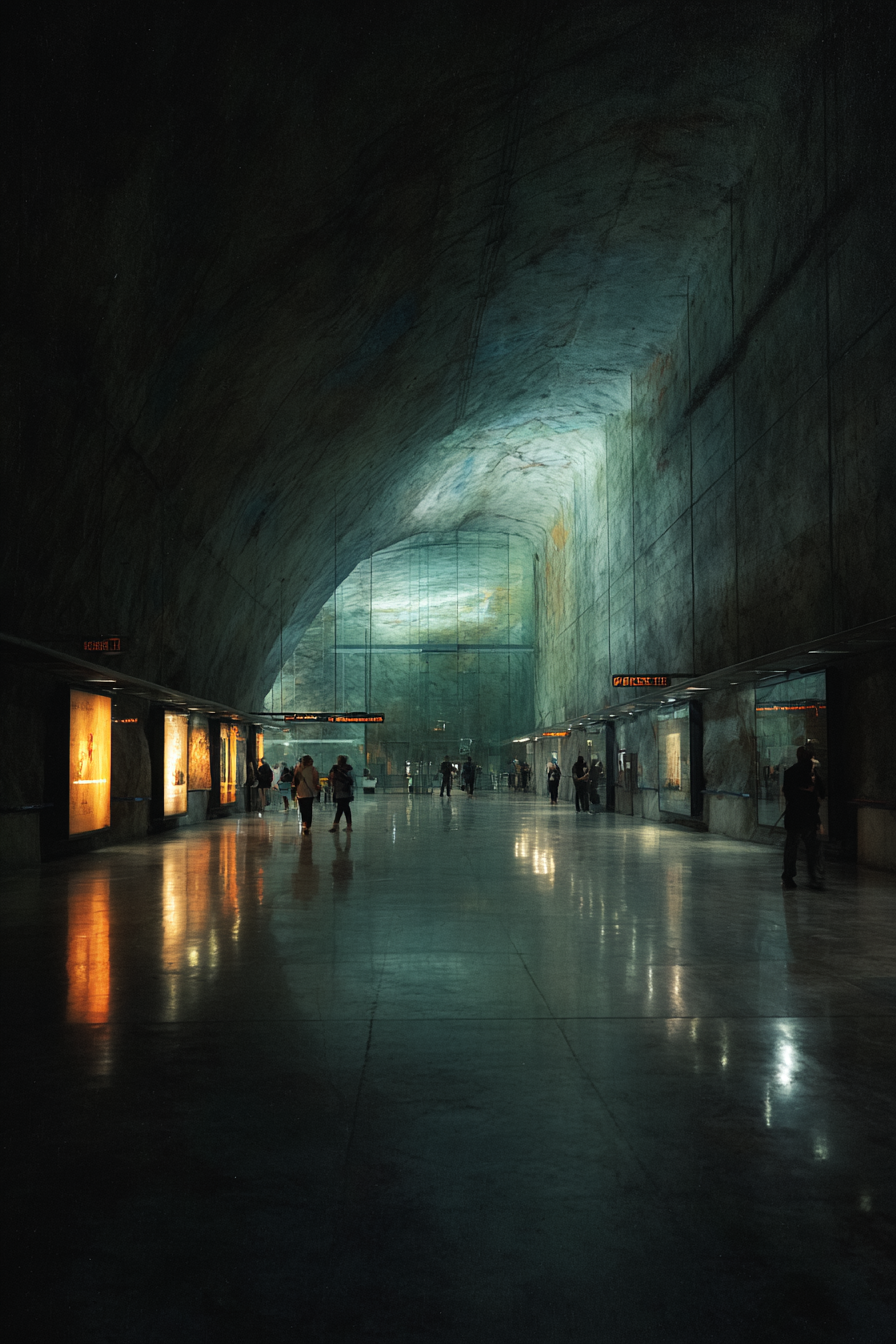 Untergrundstation Artistische Architektur Mit Beleuchtung | U Bahn und Architektur im Verkehrskontext | Mobilitaet und Technik