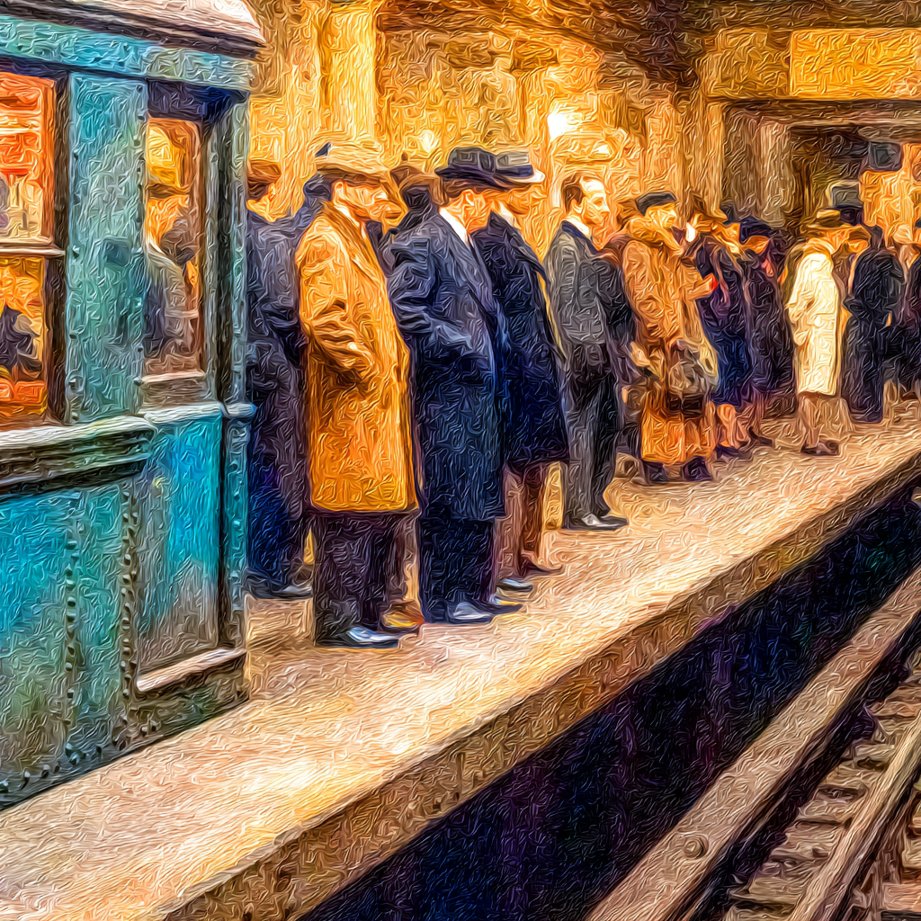 Subway Station Wartende Personen Vintage Stil Impressionistische Kunst | U Bahn und Architektur im Verkehrskontext | Mobilitaet und Technik