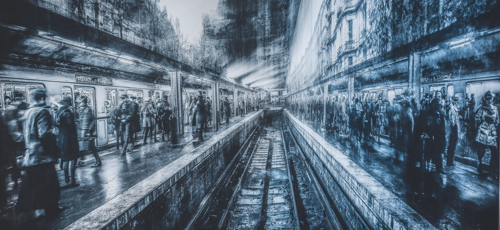 Belebte U Bahnstation In Blaün Tönen | U Bahn und Architektur im Verkehrskontext | Mobilitaet und Technik