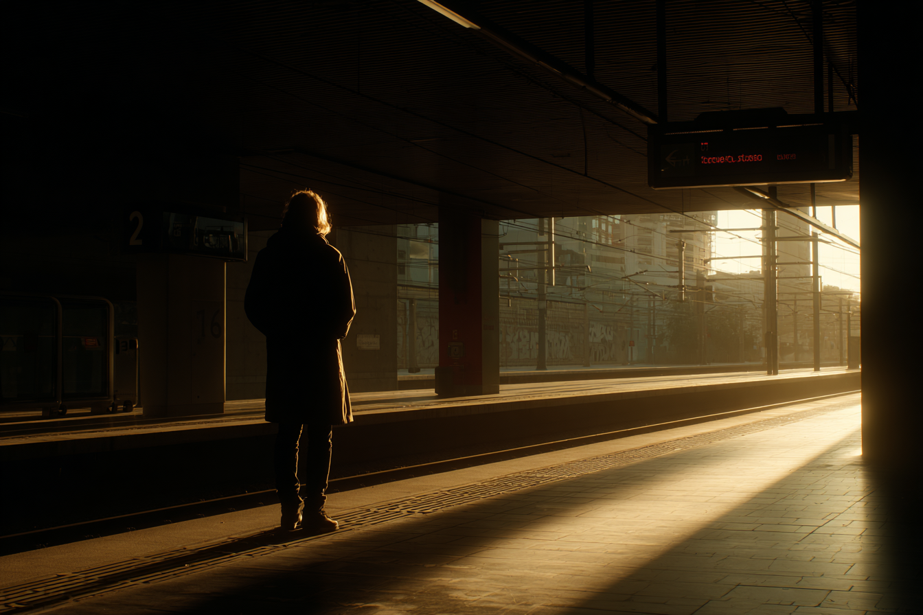 Ein Espera Auf Dem Bahnhof Im Morgenlicht | U Bahn und Architektur im Verkehrskontext | Mobilitaet und Technik