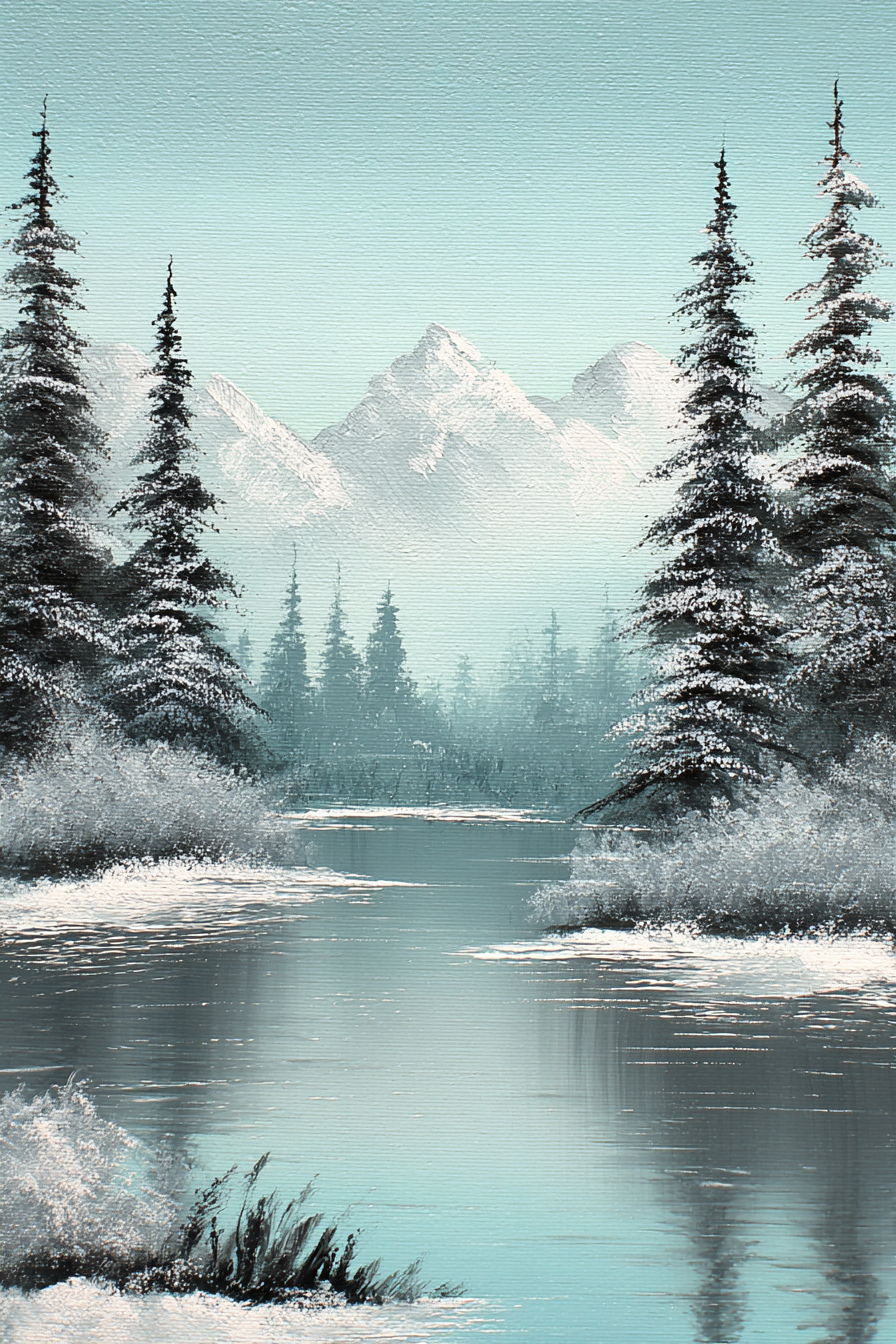 Berglandschaft Mit Bäumen Am Spiegelnden See Und Schneebedeckten Gipfeln | Eis und Schnee | Natur