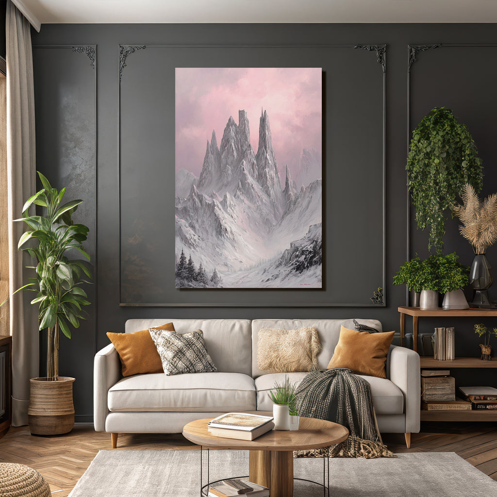 Bergschloss In Rosaroter Winterlandschaft