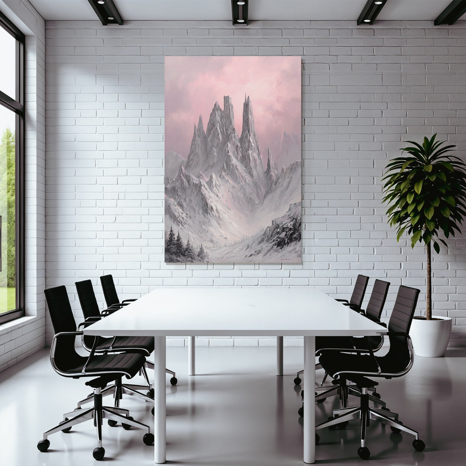 Bergschloss In Rosaroter Winterlandschaft