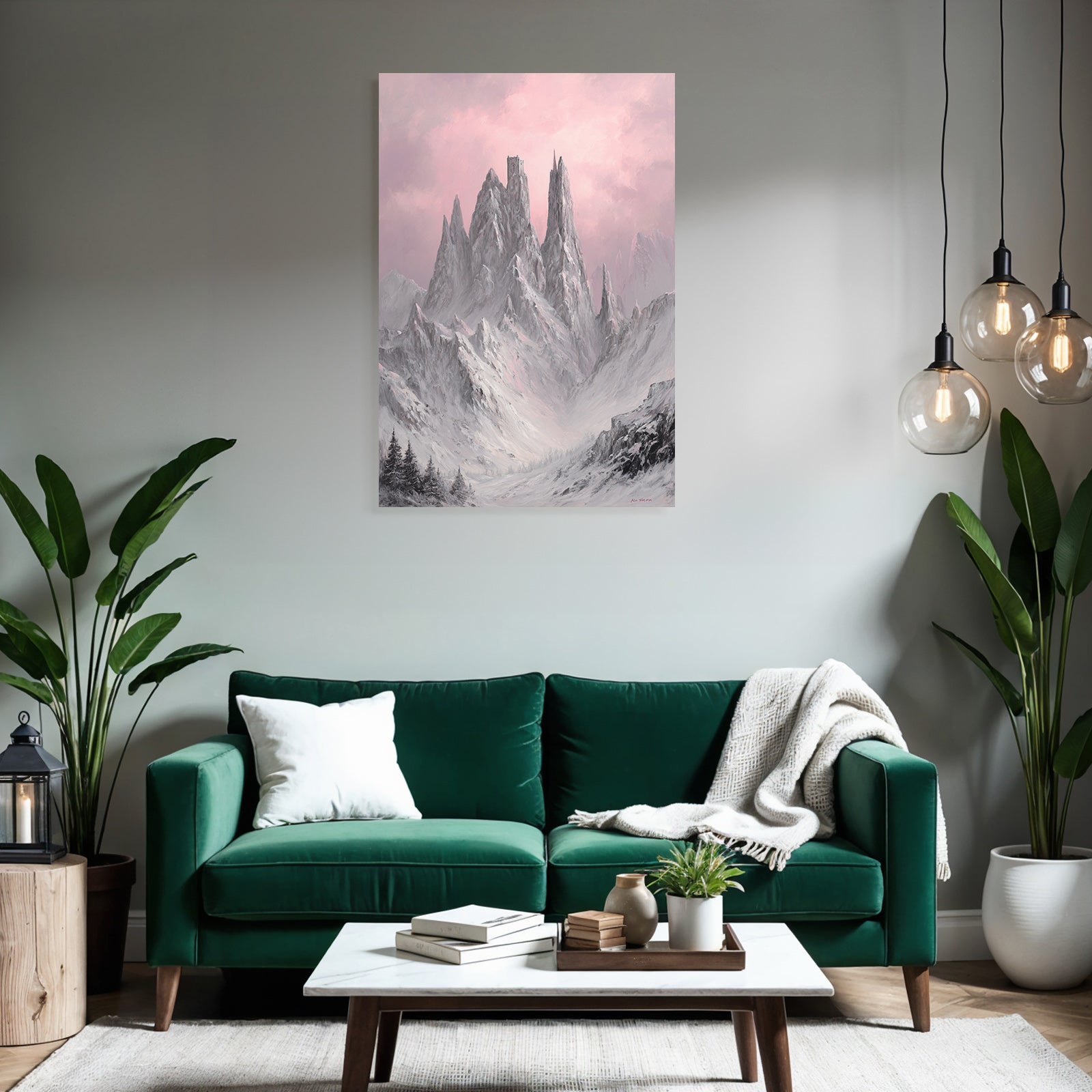 Bergschloss In Rosaroter Winterlandschaft