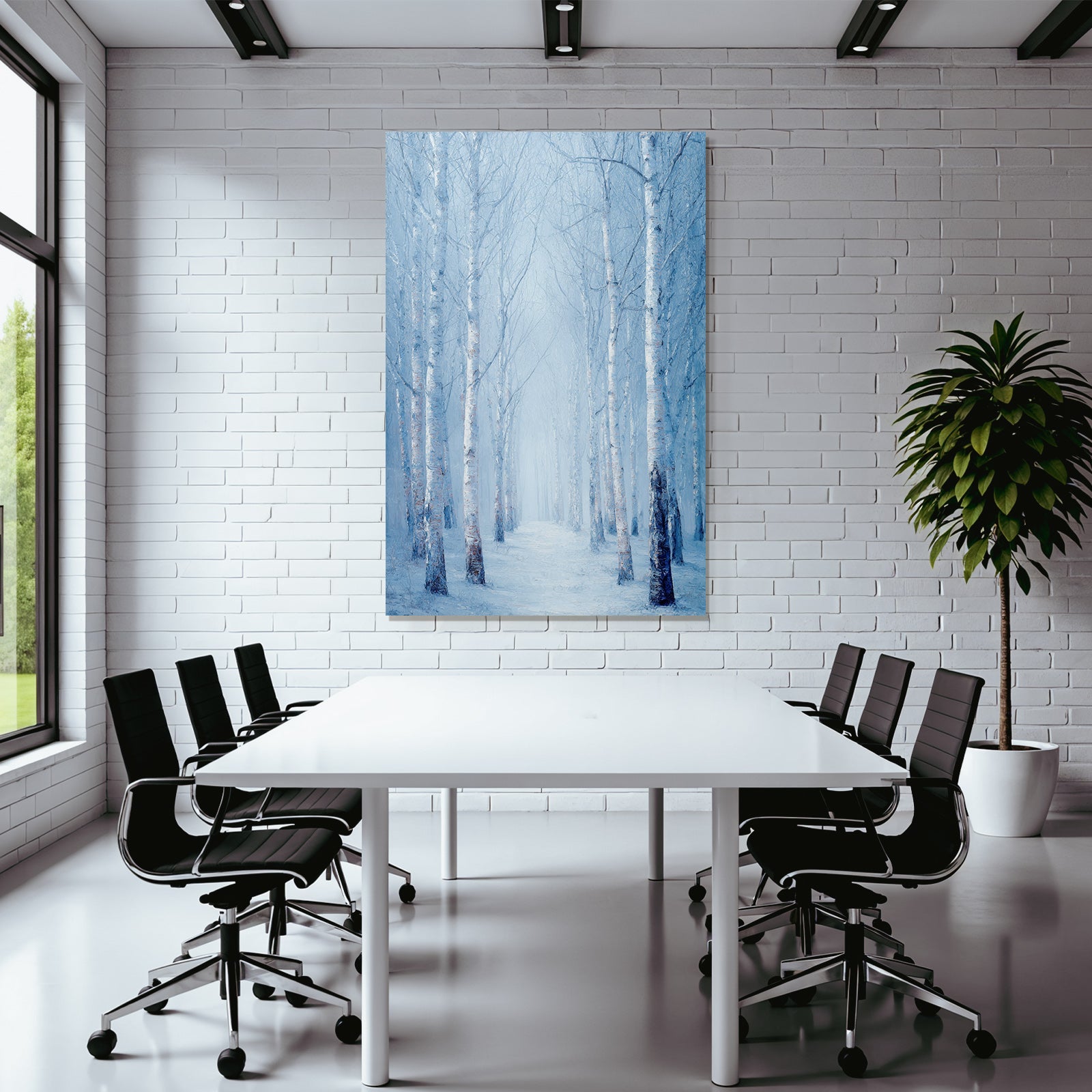 Friedlicher Verschneiter Winterwaldpfad Mit Birken