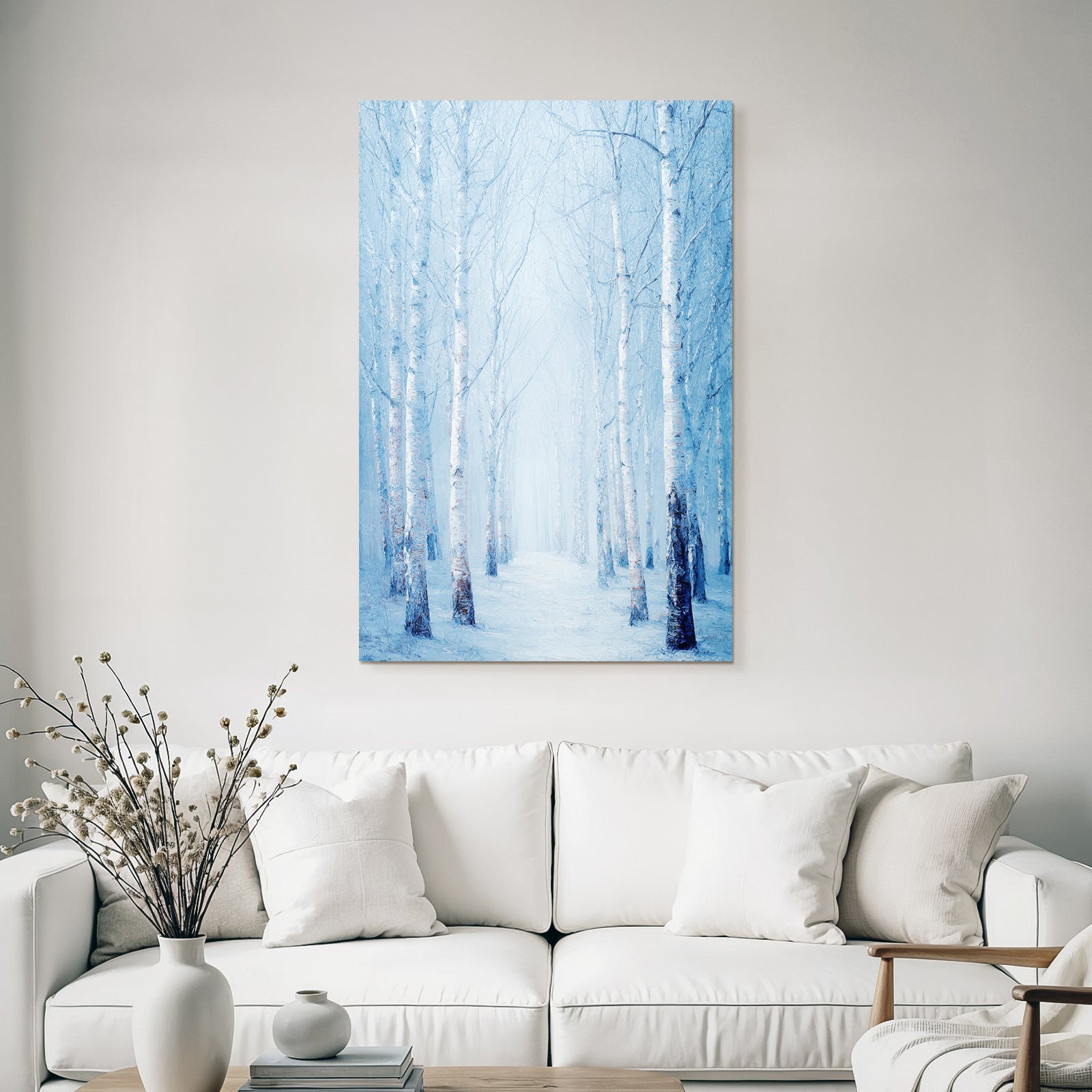 Friedlicher Verschneiter Winterwaldpfad Mit Birken