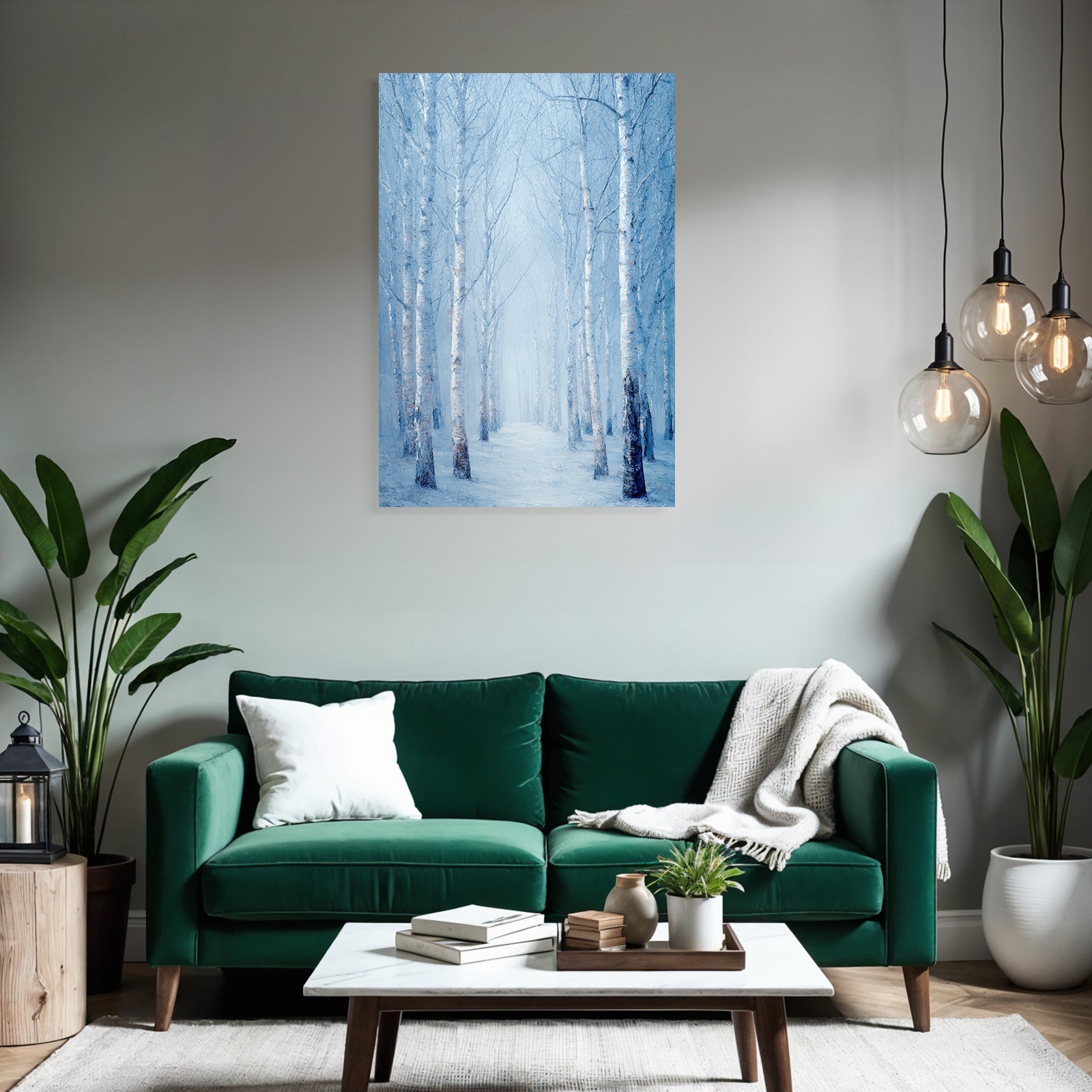 Friedlicher Verschneiter Winterwaldpfad Mit Birken