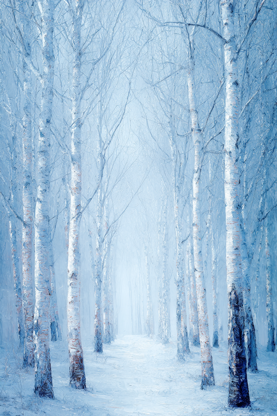 Friedlicher Verschneiter Winterwaldpfad Mit Birken | Eis und Schnee | Natur