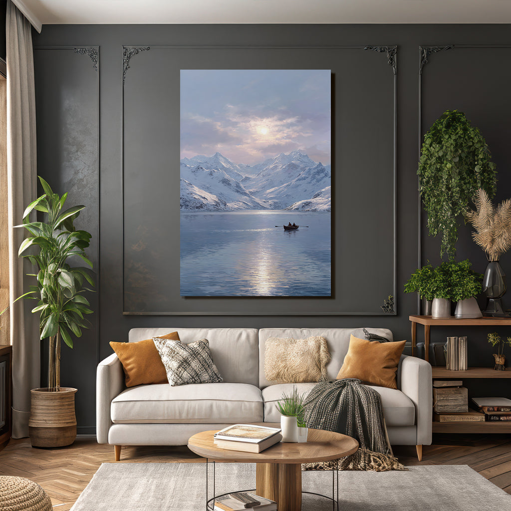 Pastellhimmel Ruhiger Bergsee Mit Ruderboot