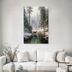 Ruhige Winterlandschaft Mit Einem Hirsch Im Wasser