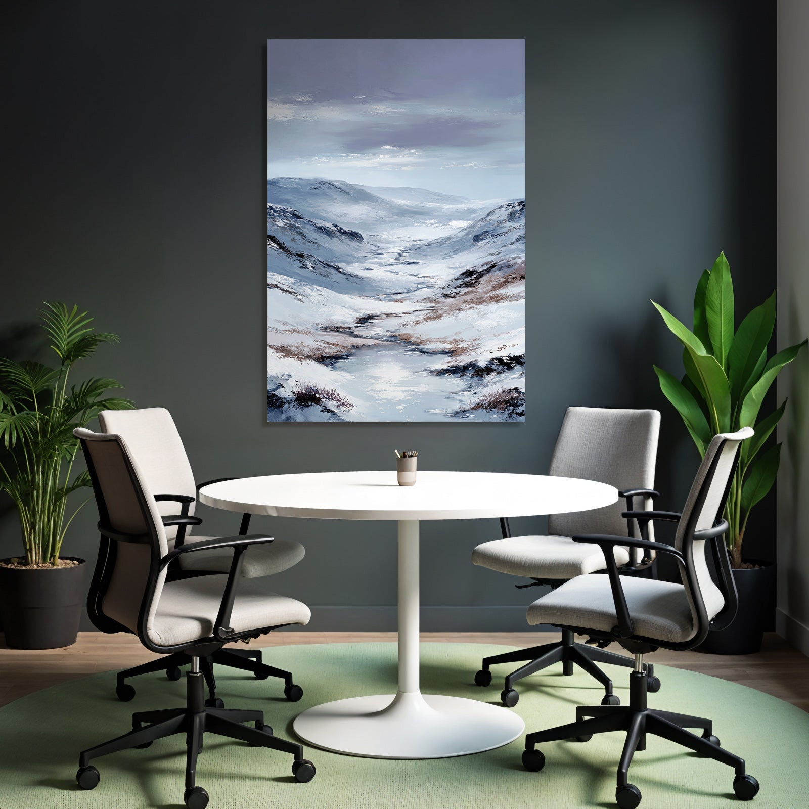 Schneebedeckte Berglandschaft Mit Windendem Fluss