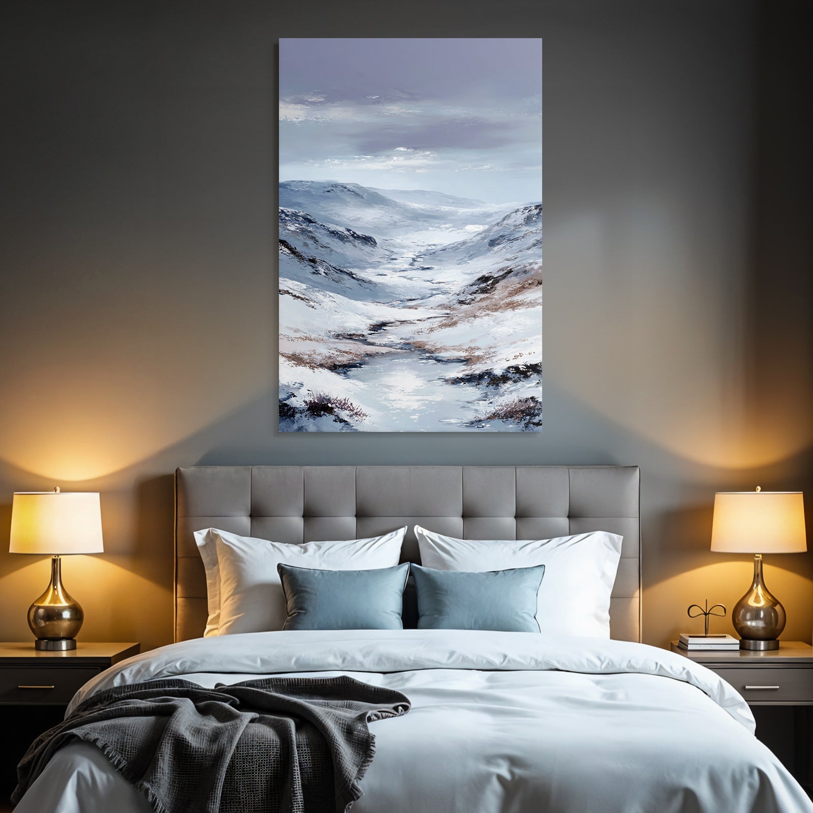 Schneebedeckte Berglandschaft Mit Windendem Fluss