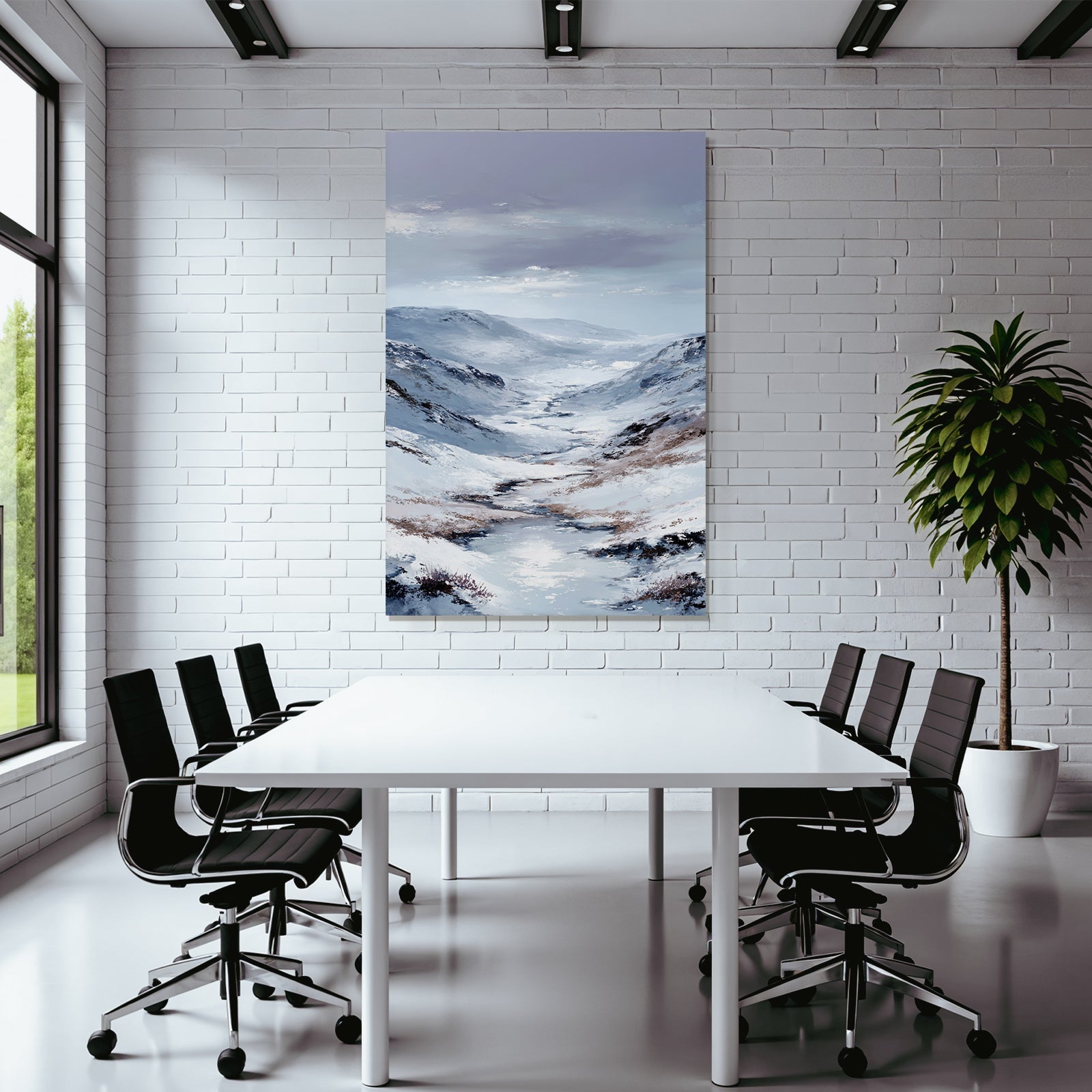 Schneebedeckte Berglandschaft Mit Windendem Fluss