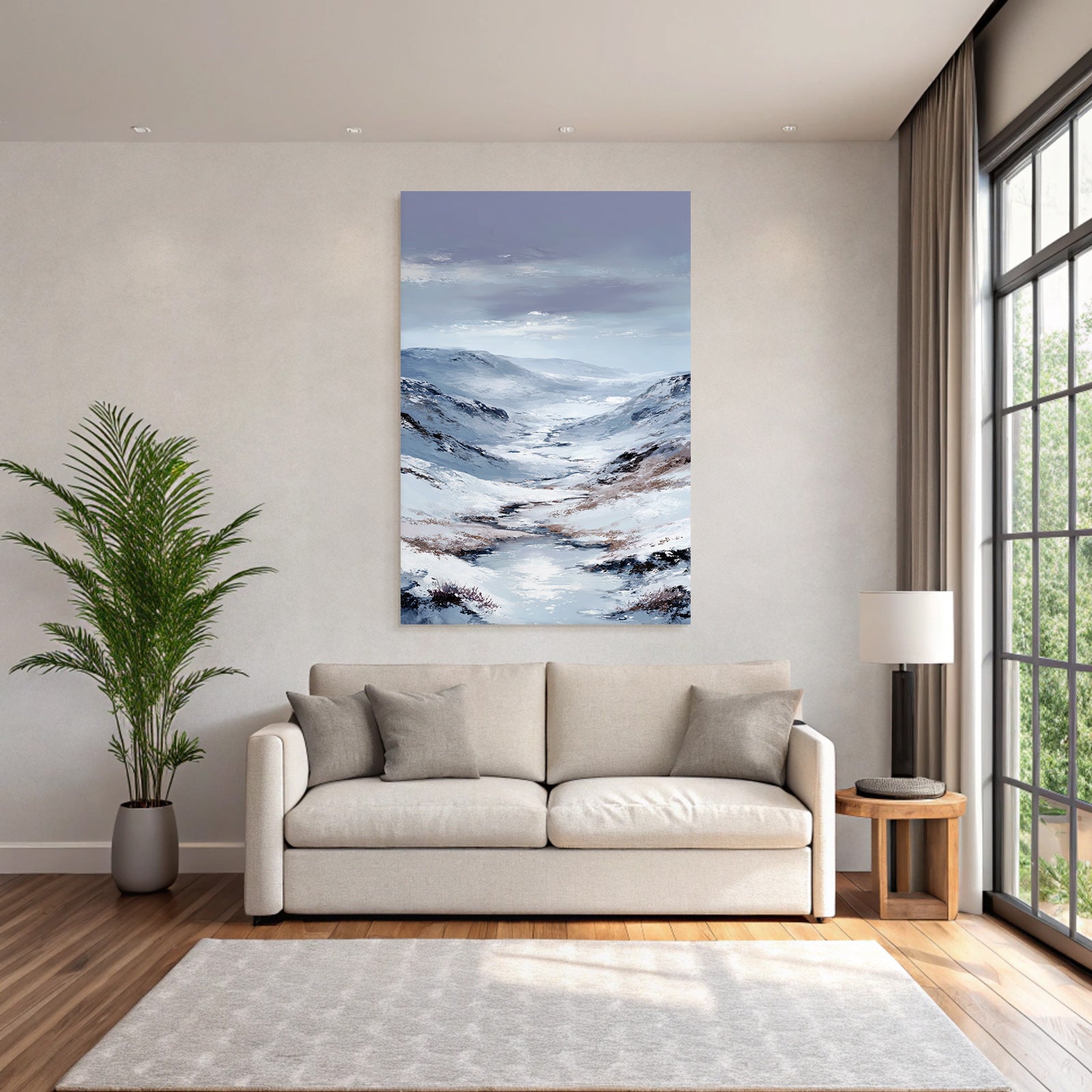 Schneebedeckte Berglandschaft Mit Windendem Fluss