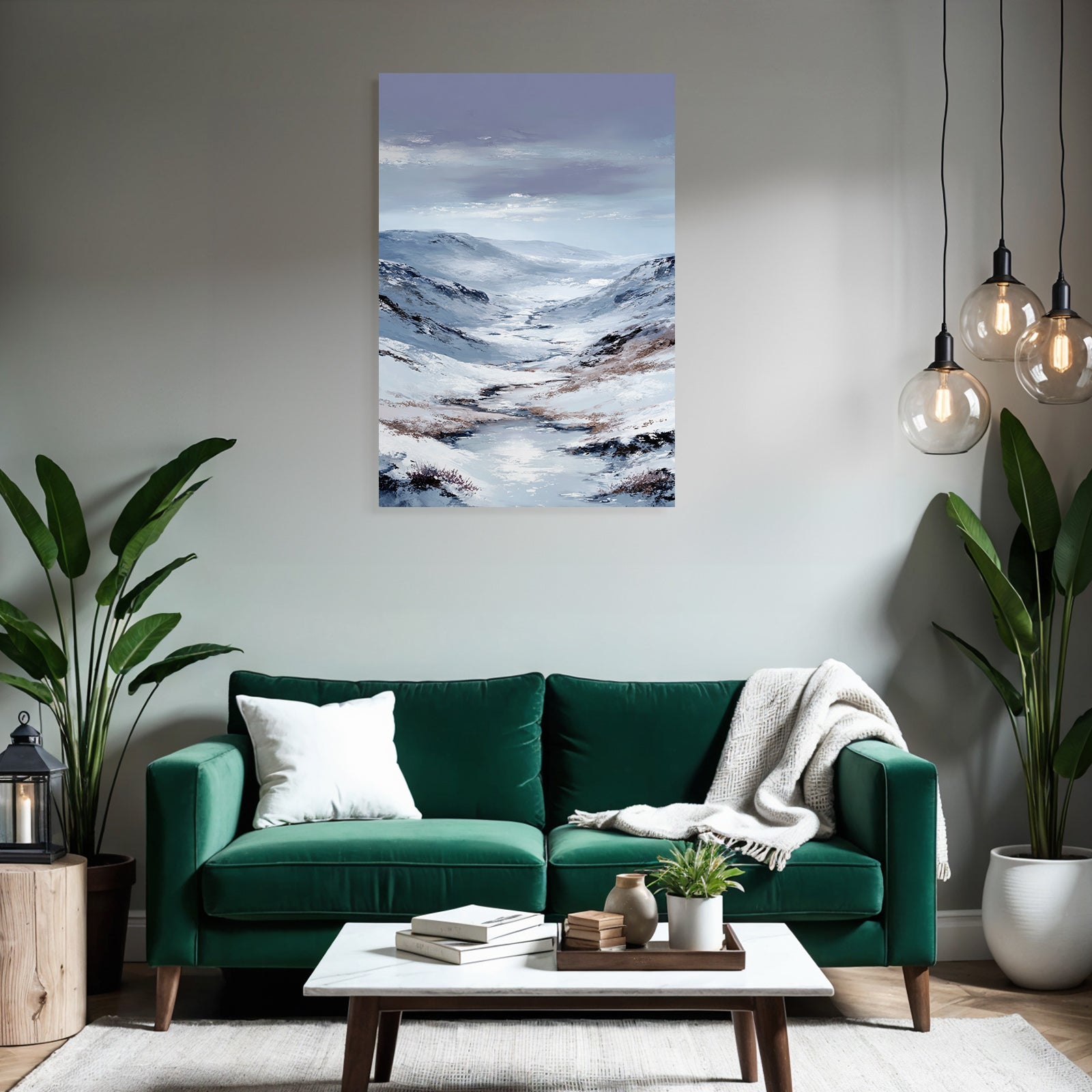 Schneebedeckte Berglandschaft Mit Windendem Fluss