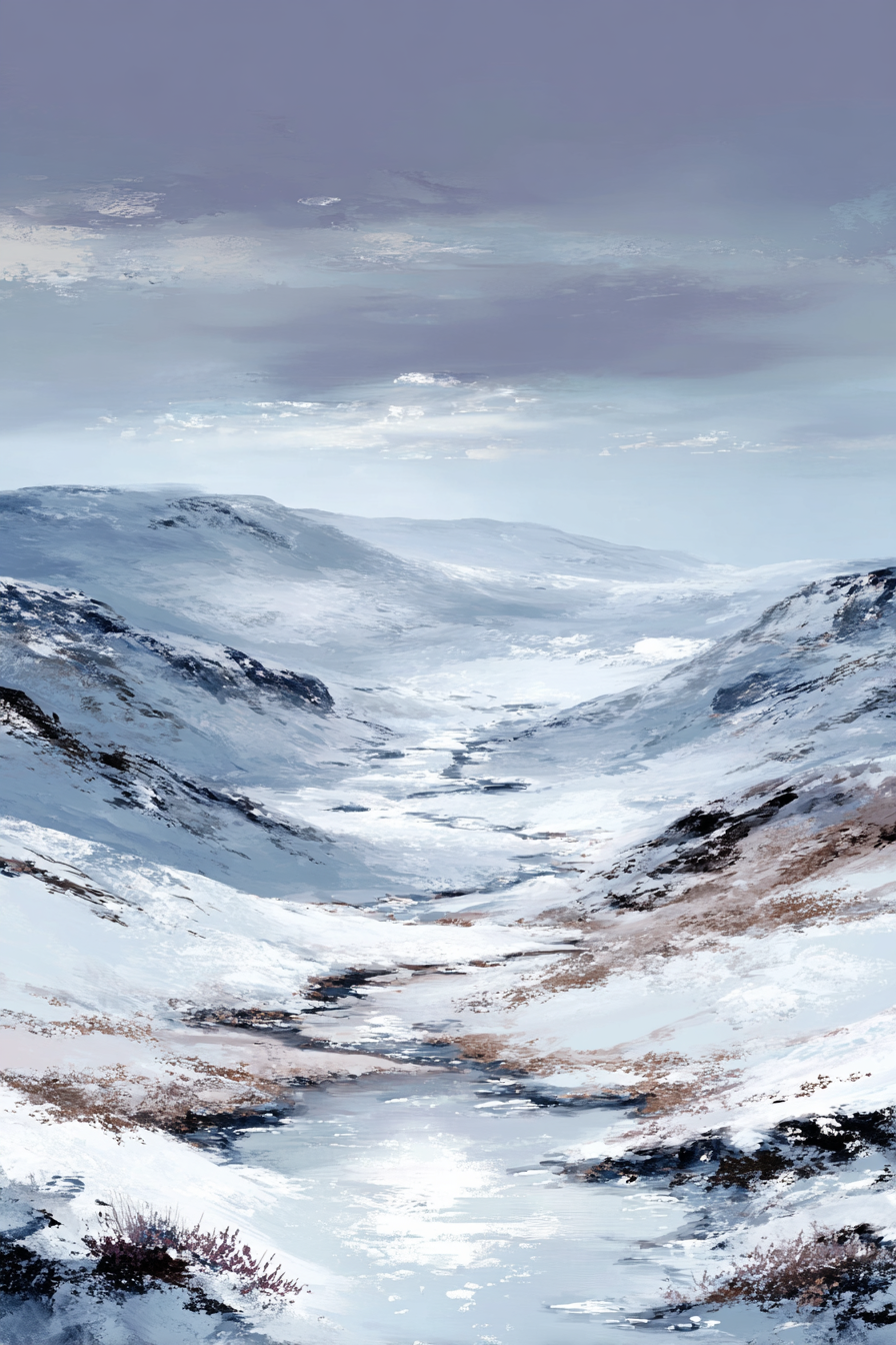 Schneebedeckte Berglandschaft Mit Windendem Fluss | Eis und Schnee | Natur