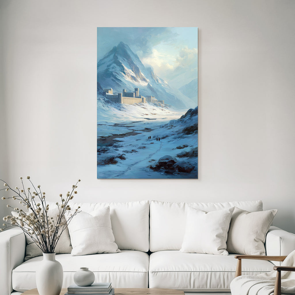 Schneelandschaft Mit Burg Und Gebirge