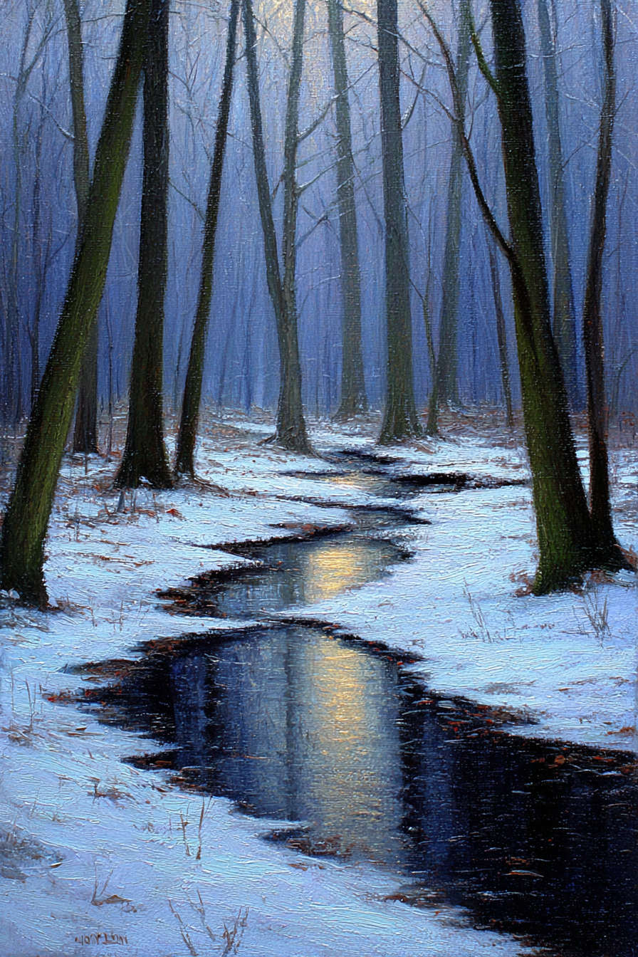 Verschneiter Waldbach Im Mystischen Winterwald | Eis und Schnee | Natur