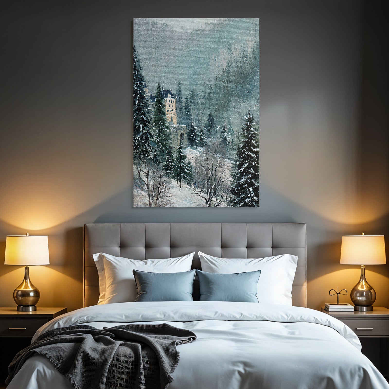 Winterlandschaft Mit Schloss Im Schneewald