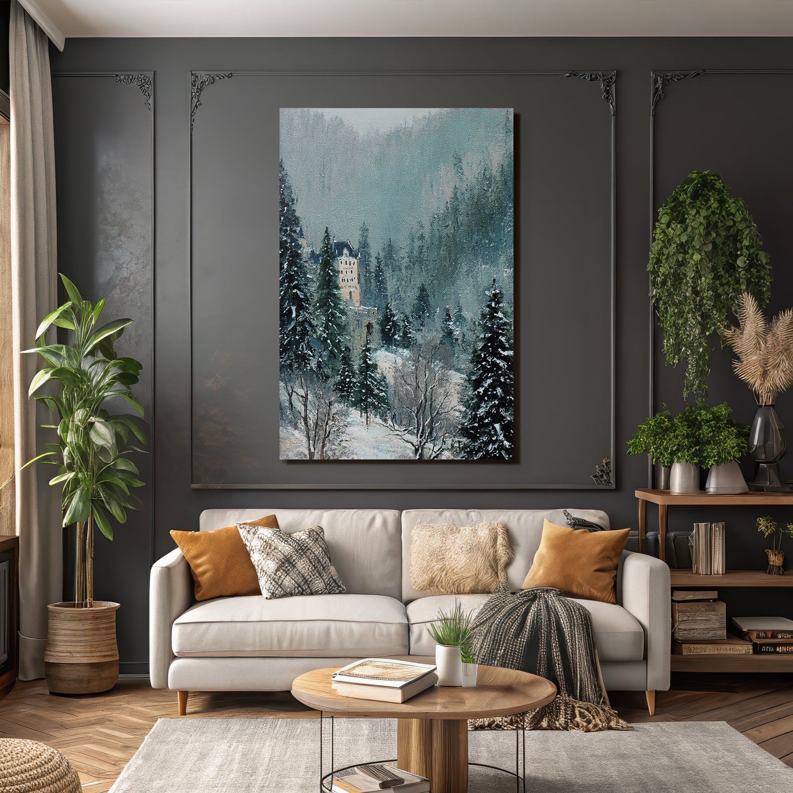 Winterlandschaft Mit Schloss Im Schneewald