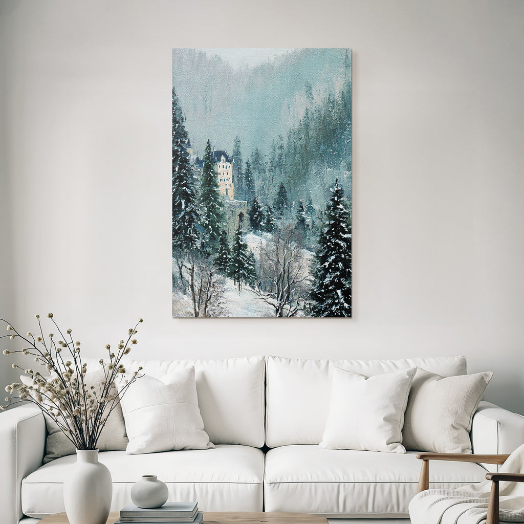 Winterlandschaft Mit Schloss Im Schneewald