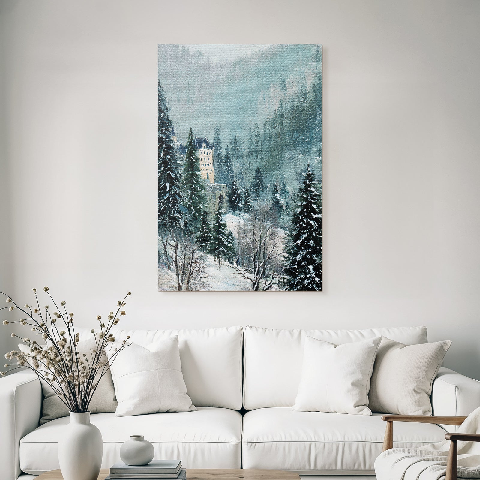 Winterlandschaft Mit Schloss Im Schneewald