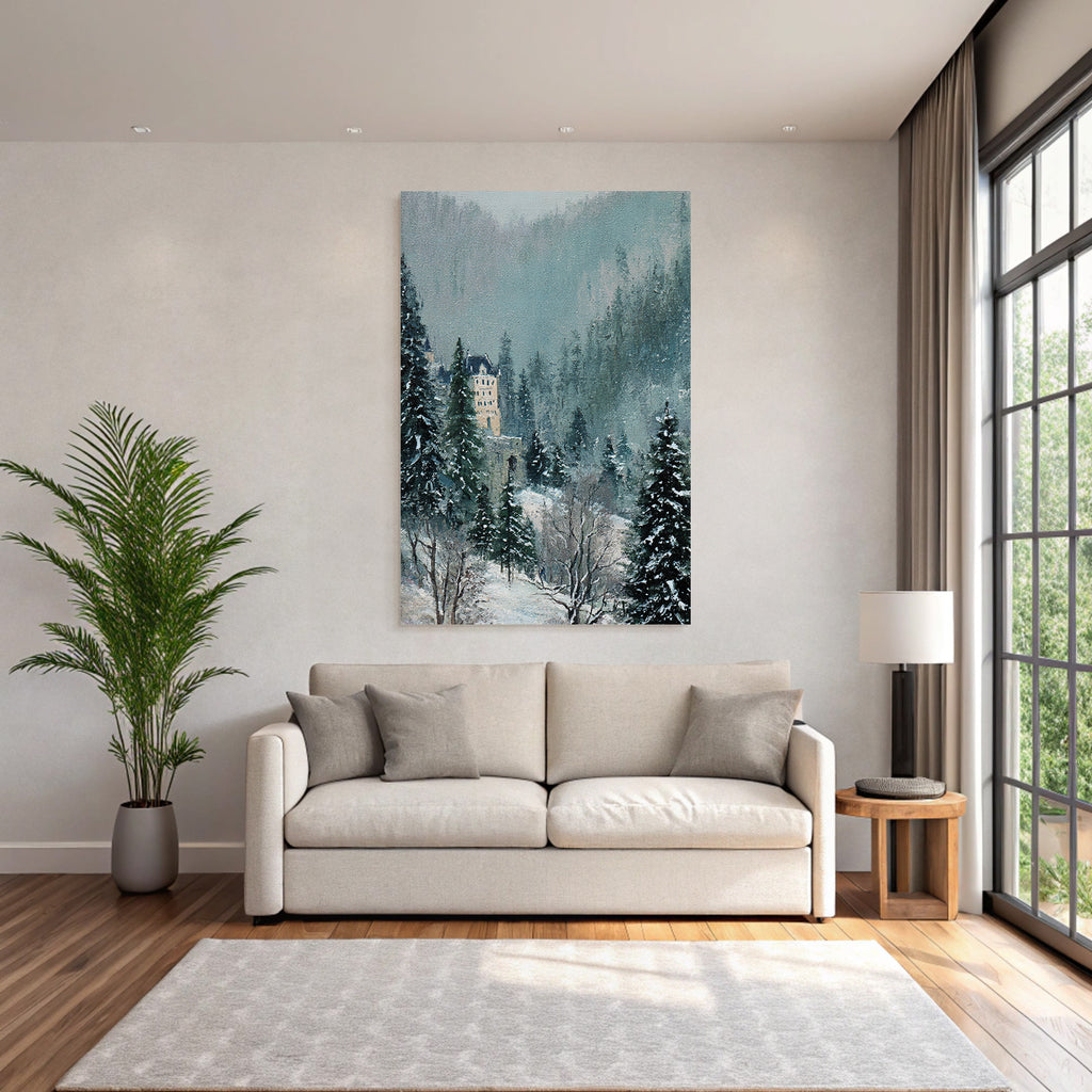 Winterlandschaft Mit Schloss Im Schneewald