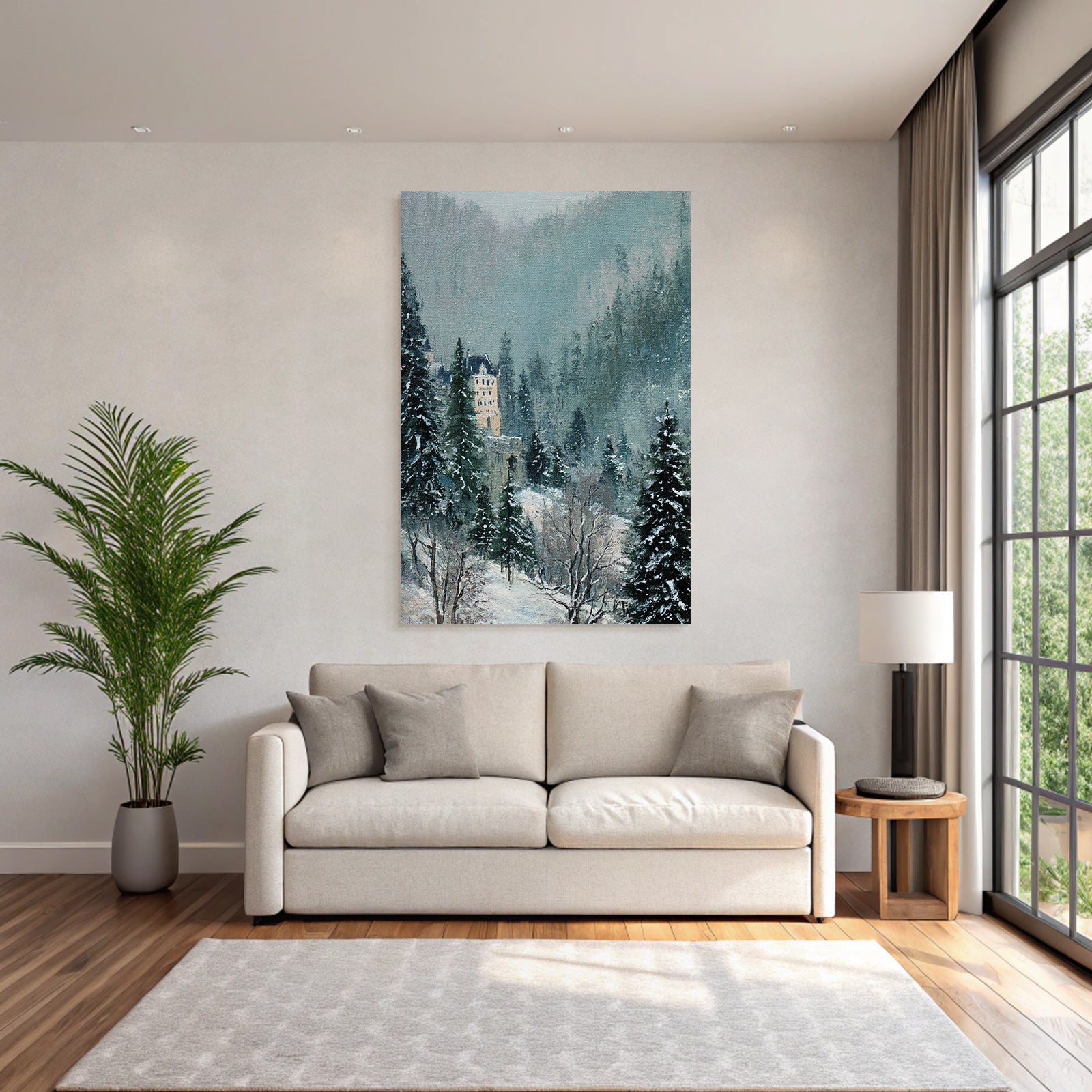 Winterlandschaft Mit Schloss Im Schneewald