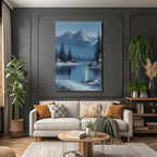 Winterlandschaft Mit Schneebedeckten Bergen Und Tannen Vor Spiegelndem See