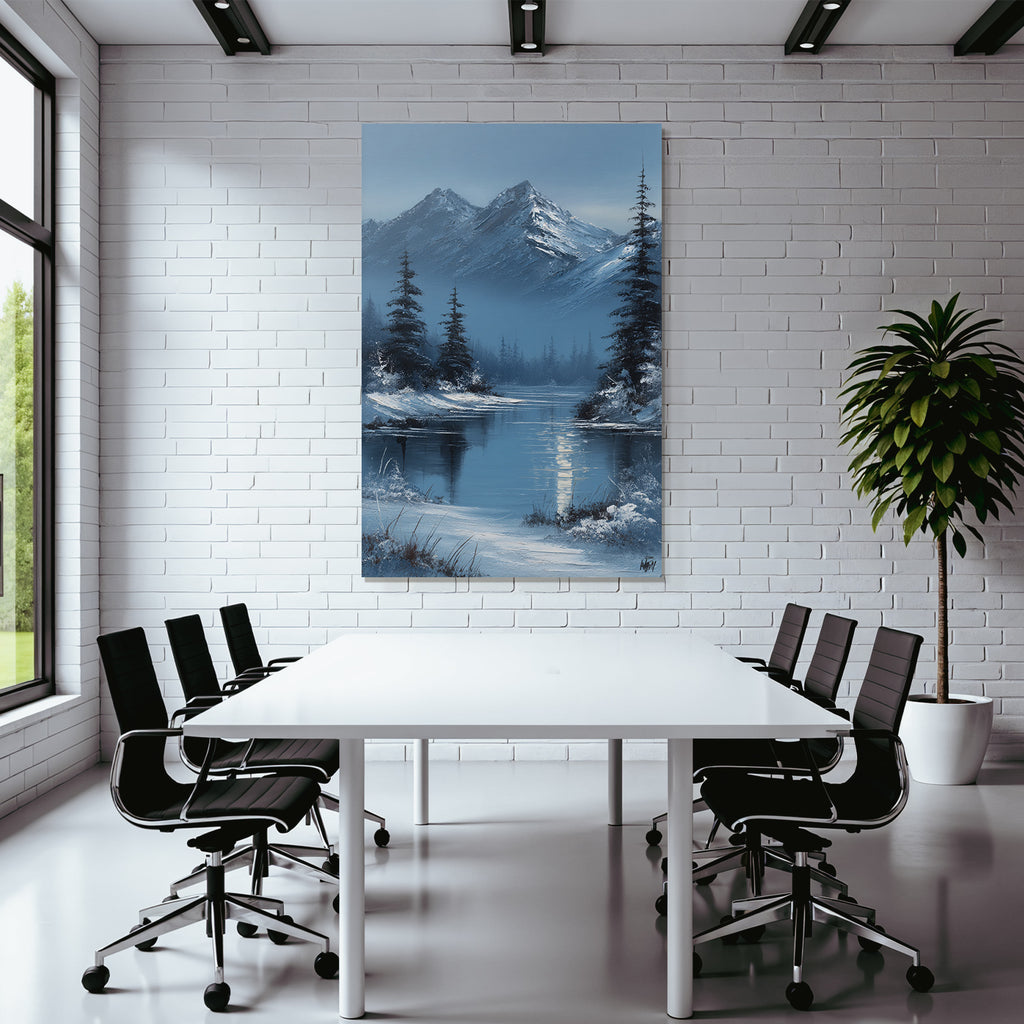 Winterlandschaft Mit Schneebedeckten Bergen Und Tannen Vor Spiegelndem See