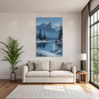 Winterlandschaft Mit Schneebedeckten Bergen Und Tannen Vor Spiegelndem See
