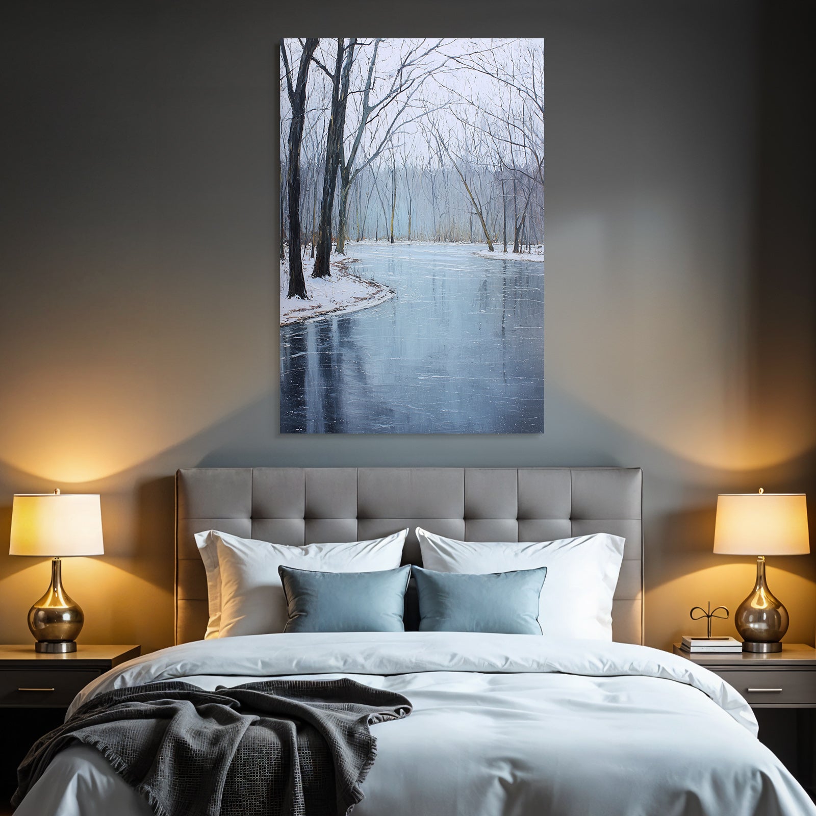 Winterlandschaft Mit Spiegelung Und Schnee Bedeckten Bäumen