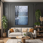 Winterlandschaft Mit Spiegelung Und Schnee Bedeckten Bäumen