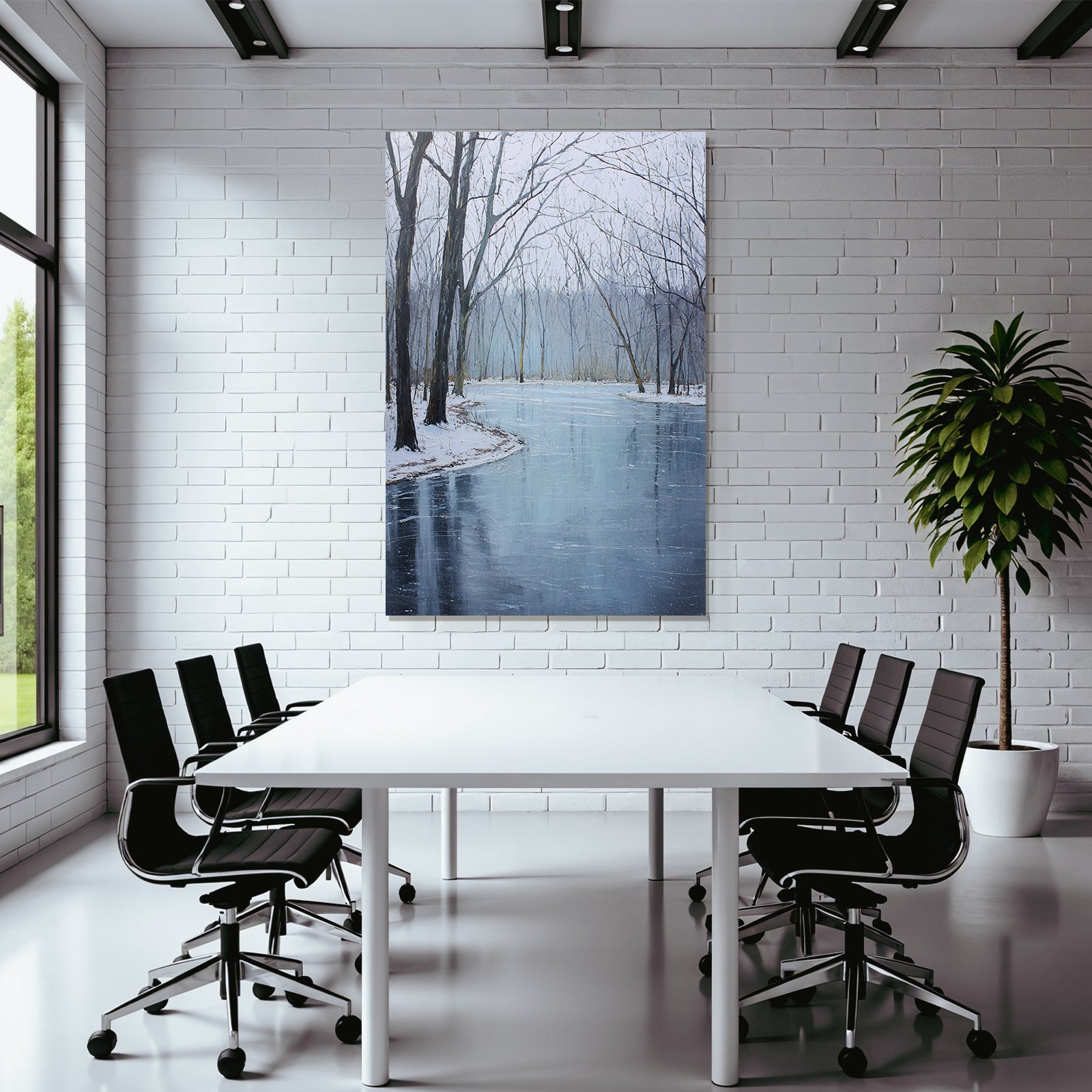 Winterlandschaft Mit Spiegelung Und Schnee Bedeckten Bäumen