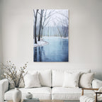 Winterlandschaft Mit Spiegelung Und Schnee Bedeckten Bäumen