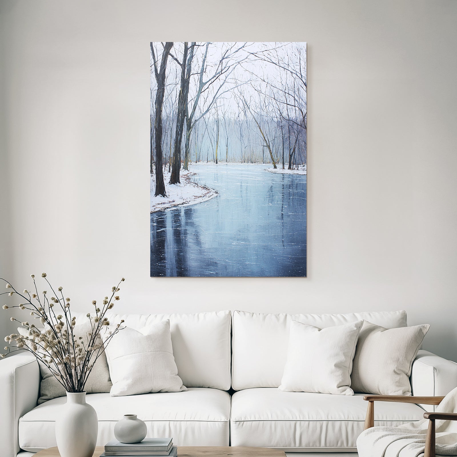 Winterlandschaft Mit Spiegelung Und Schnee Bedeckten Bäumen