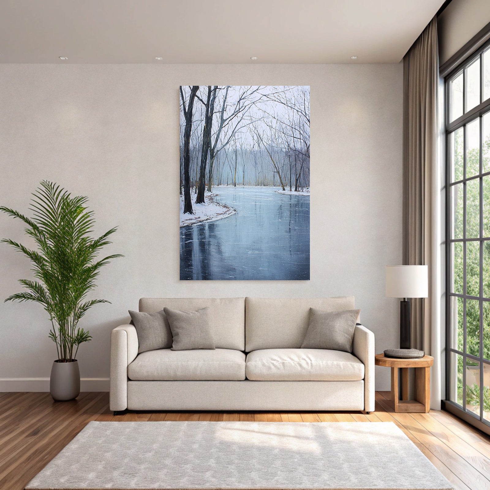 Winterlandschaft Mit Spiegelung Und Schnee Bedeckten Bäumen
