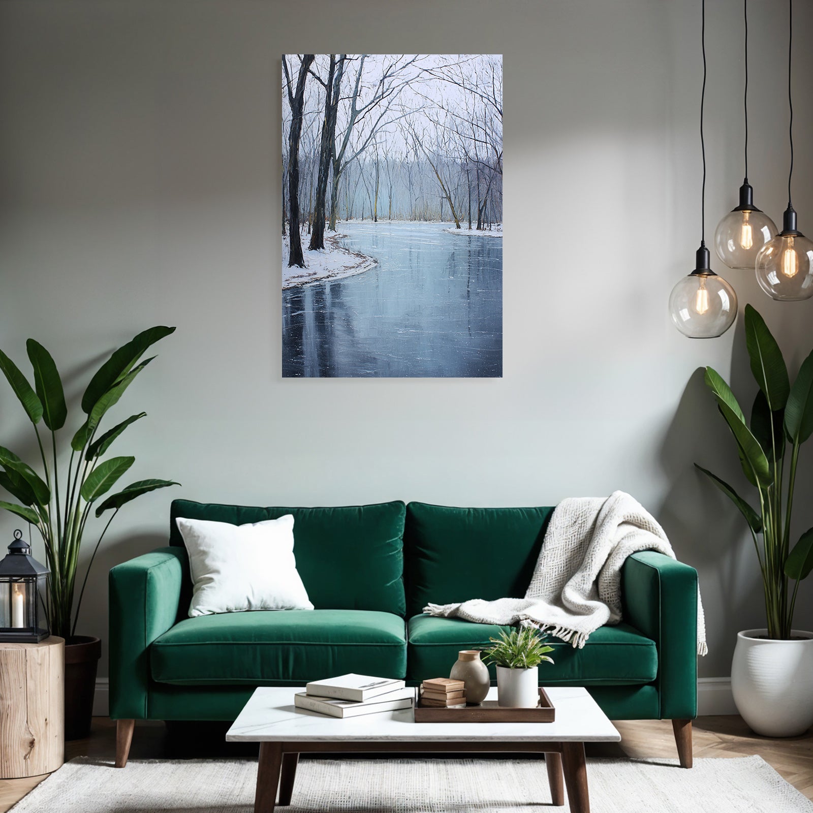 Winterlandschaft Mit Spiegelung Und Schnee Bedeckten Bäumen