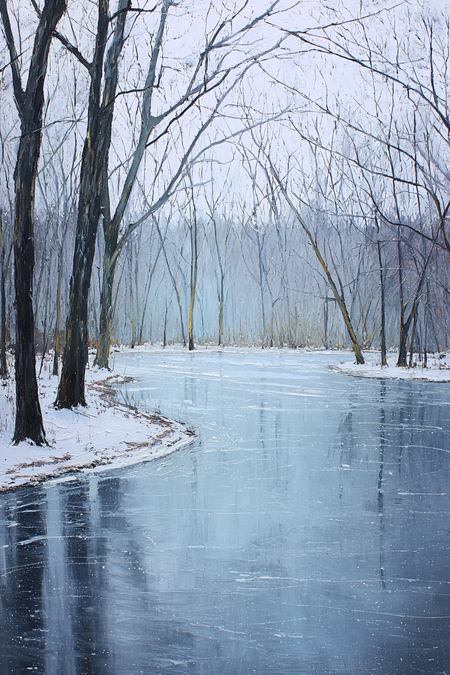 Winterlandschaft Mit Spiegelung Und Schnee Bedeckten Bäumen | Eis und Schnee | Natur