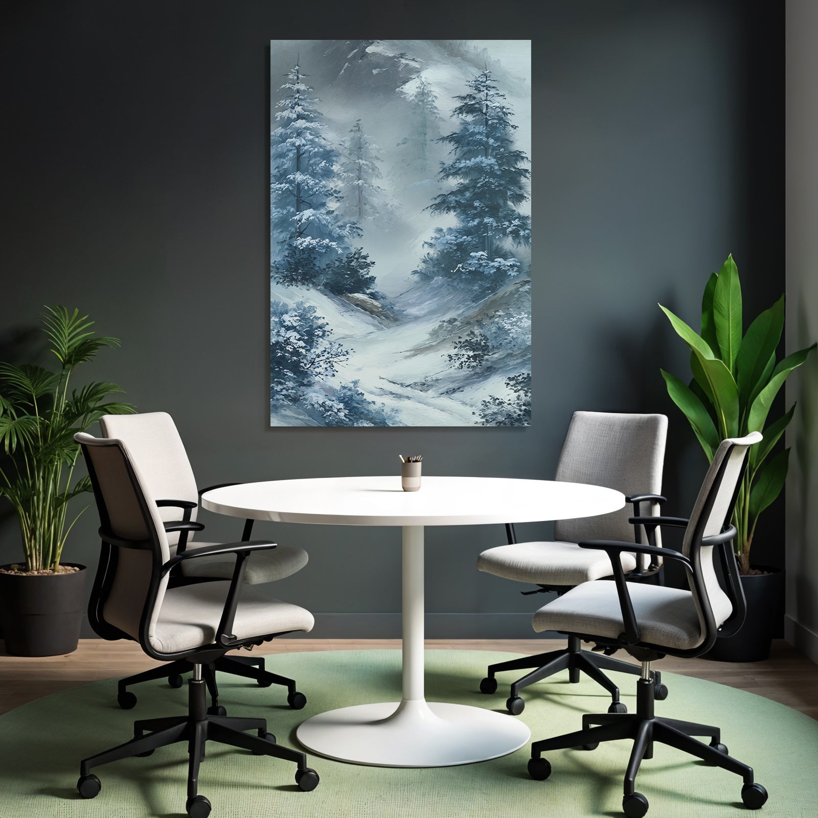 Winterlandschaft Mit Verschneiten Tannen Im Morgennebel