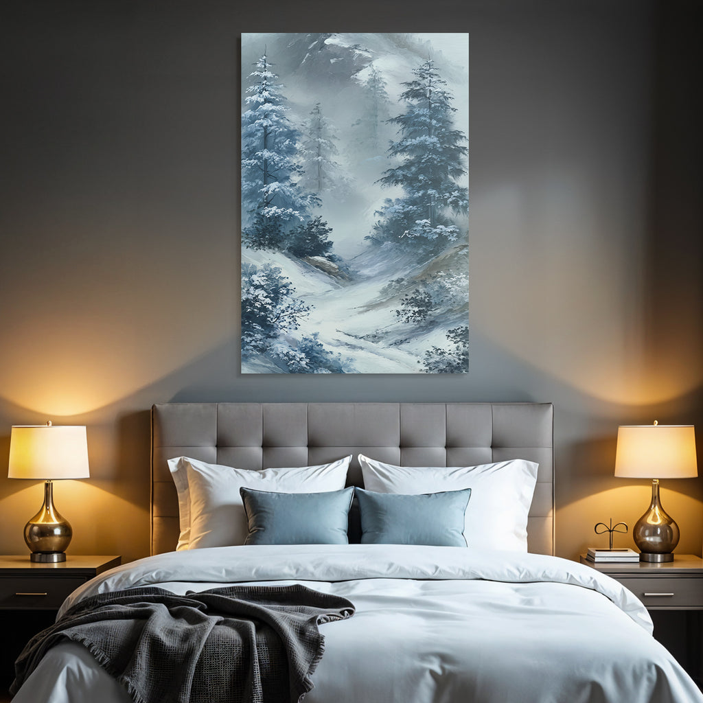 Winterlandschaft Mit Verschneiten Tannen Im Morgennebel