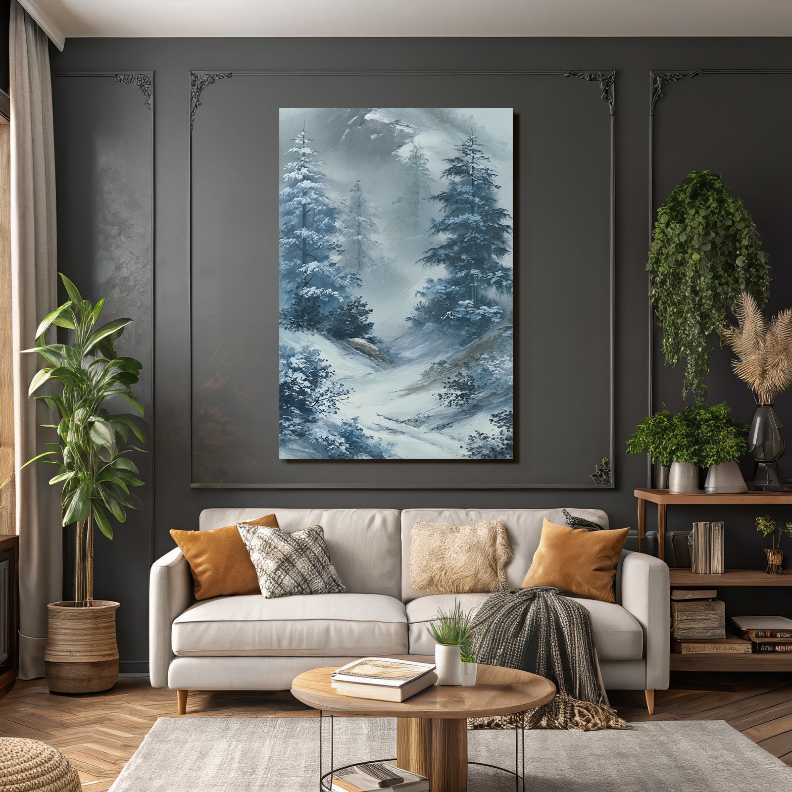 Winterlandschaft Mit Verschneiten Tannen Im Morgennebel