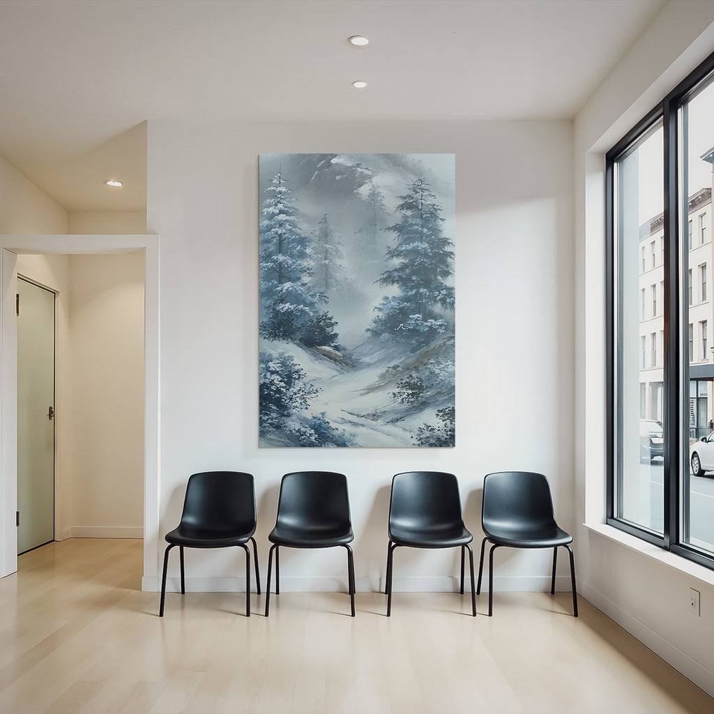 Winterlandschaft Mit Verschneiten Tannen Im Morgennebel