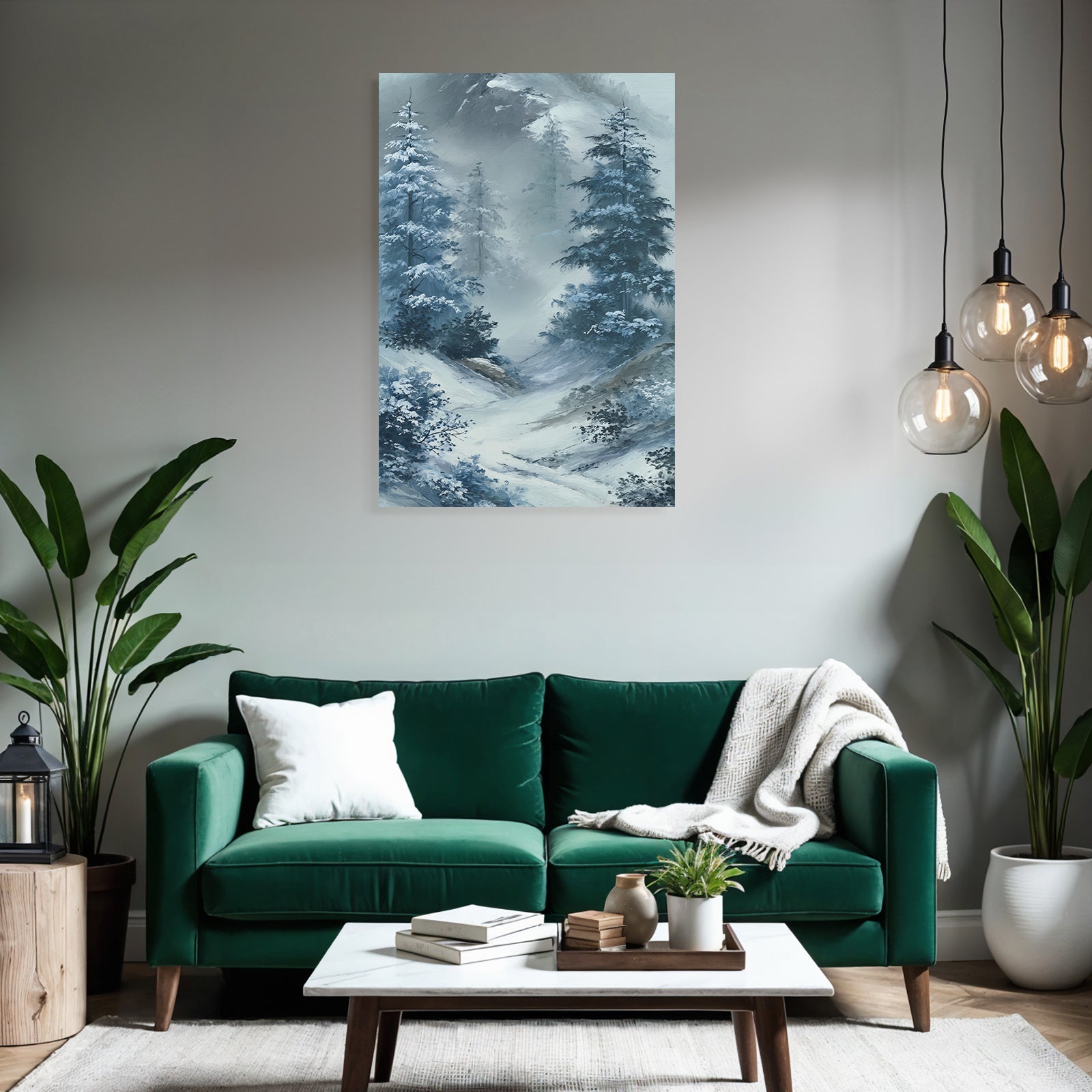 Winterlandschaft Mit Verschneiten Tannen Im Morgennebel